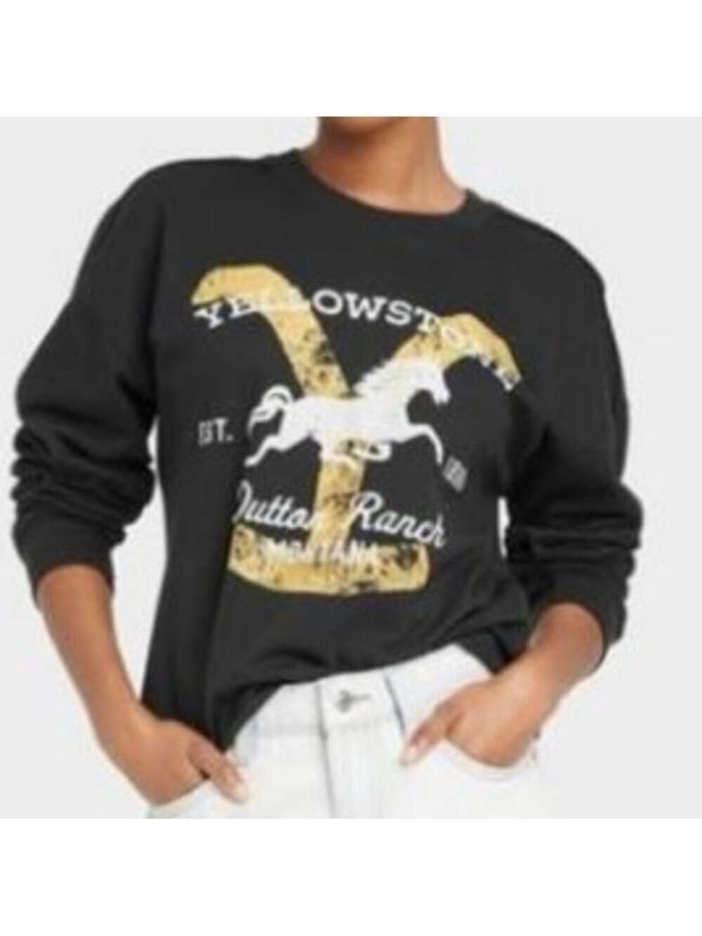 Yellowstone Dutton Ranch Sweater Size small Oversized Crop Black